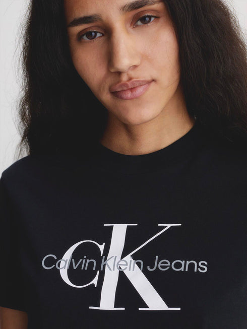 CALVIN KLEIN JEANS MONOGRAM GLITER PRINTED T-SHIRT - BLACK